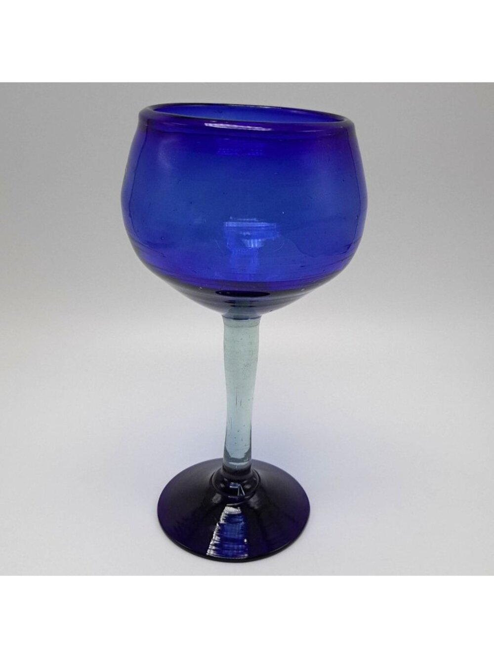 Mexican Hand Blown Blue Wine Glass Vintage Glassware Collectible Home Decor